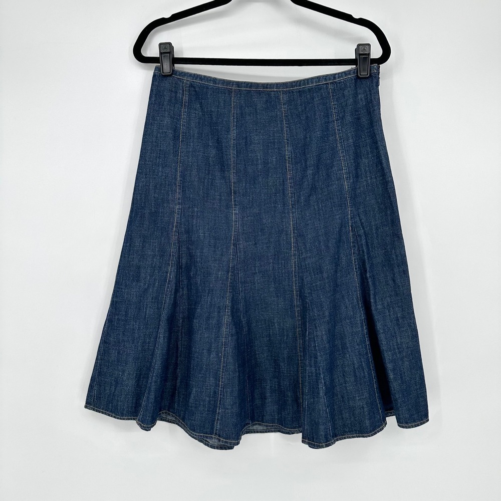 VTG Liz Claiborne Blue Denim A-Line Midi Pleated Skirt Fall Boho Chic 8